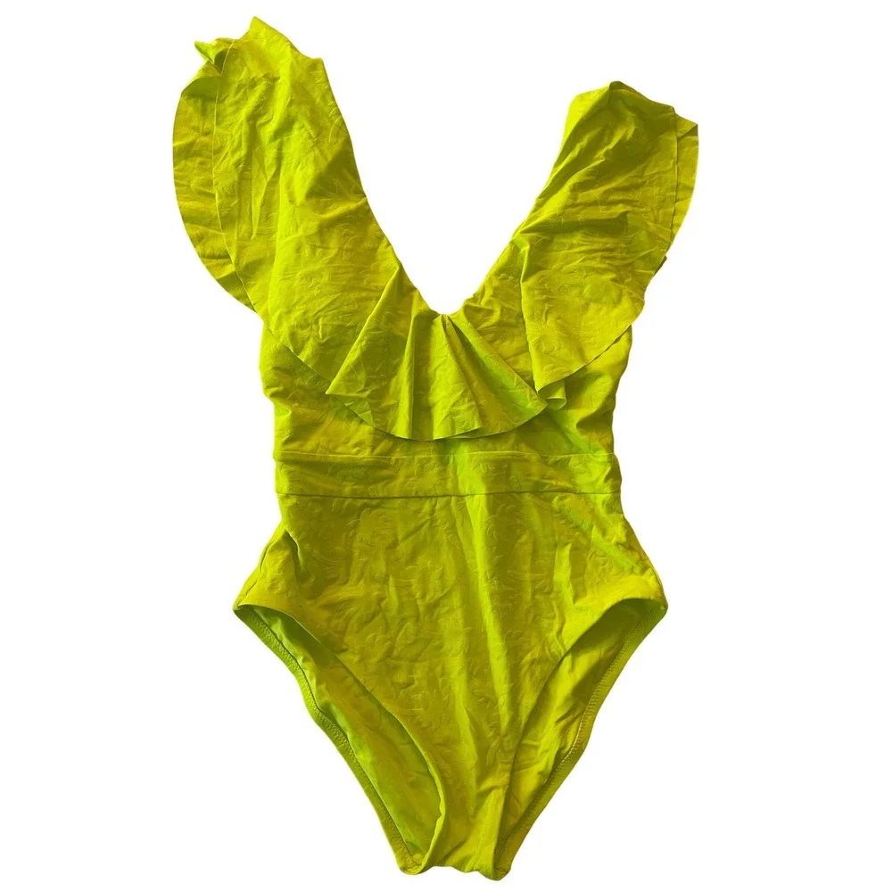 Trina Turk Women's Sway Ruffle Plunge One Piece‎ Swimsuit Women's Size 8